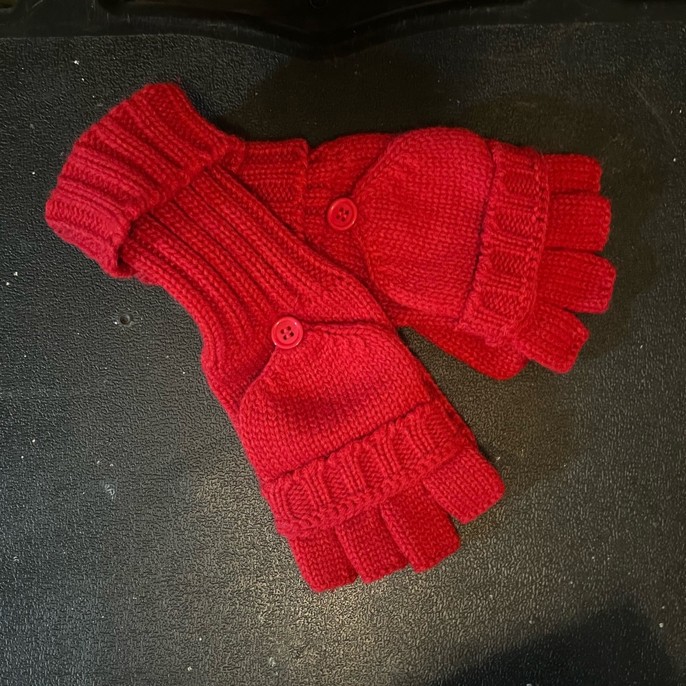 Convertible Fingerless Gloves Mittens - Red